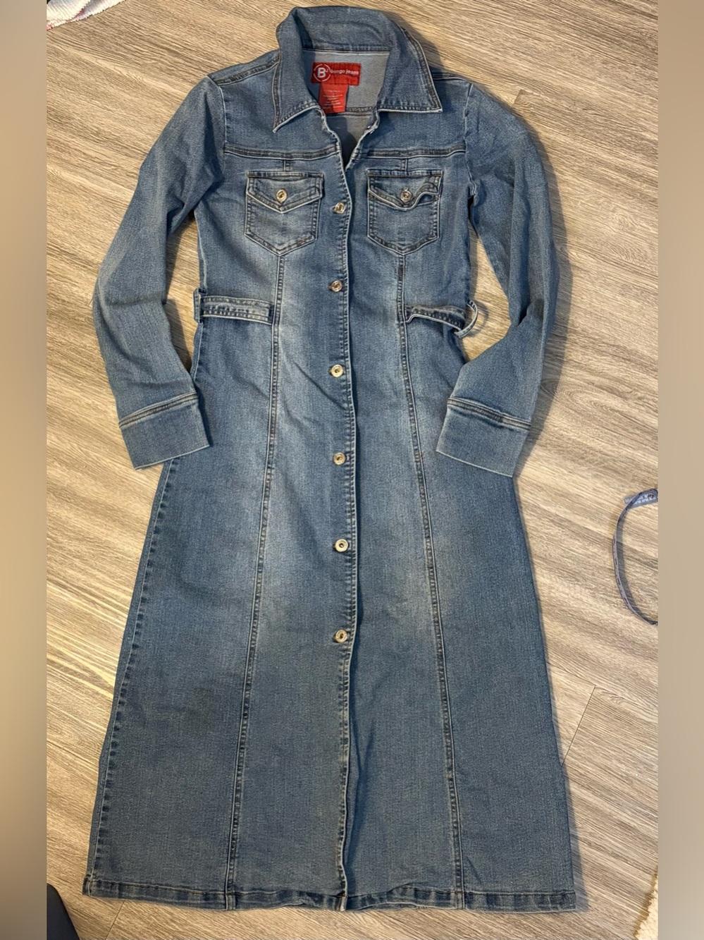 90s/00s Bongo Jeans Denim Stretch Long Belted Cinch Waist Dress Size Small/XS